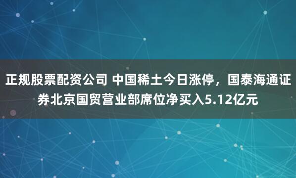 正规股票配资公司 中国稀土今日涨停，国泰海通证券北京国贸营业部席位净买入5.12亿元